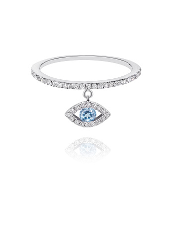Blue Quartz, Round Diamond & White Gold Ring, 1