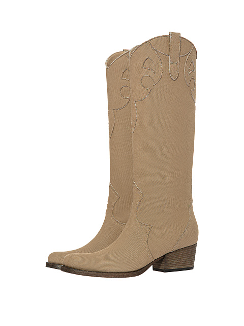 Beige Denim Cowboy Boots, 1 Beige Denim Cowboy Boots, 1