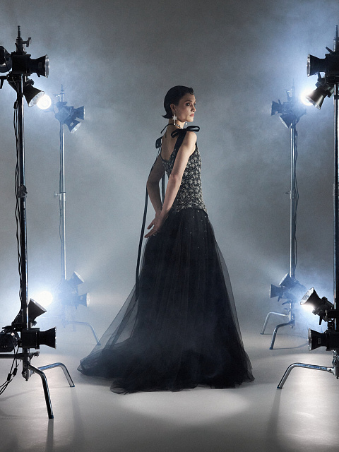 Black Tulle Maxi Dress With Crystals, 6