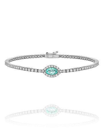 Tourmaline Paraiba, Round Diamond & White Gold Bracelet, 1