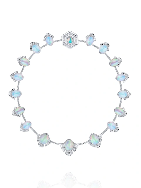 White gold necklace with opals and diamonds       , 1