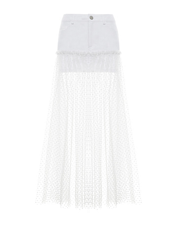 White Tulle & Denim Midi Skirt, 1