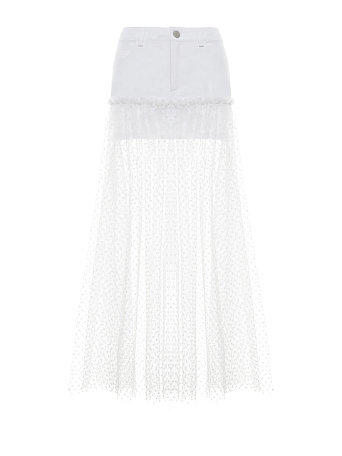White Tulle & Denim Midi Skirt, 1