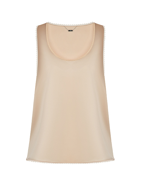 Beige Lace Trimmed Silk Top, 1