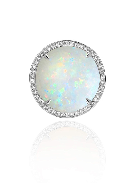 Oval Opal, 128 Round Diamond & White Gold Ring, 4