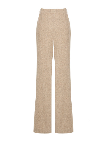 Beige Wool Flared Trousers, 2