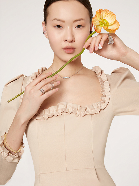 Beige Ruffled Mini Dress, 5