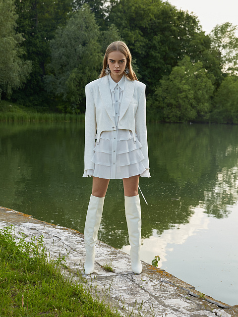 White Leather Stiletto Boots, 8