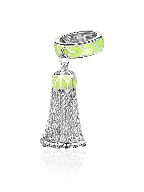 White gold hand chain ring with lime-colored enamel, 1
