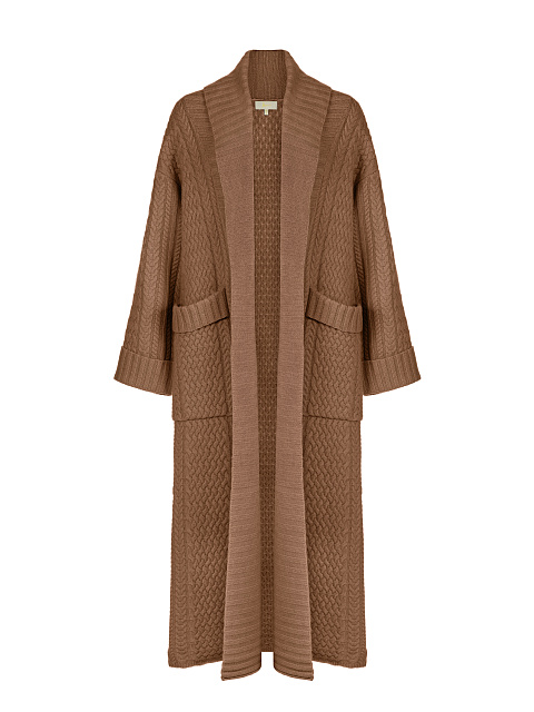 Brown Merino Wool & Cashmere Knitted Coat, 7