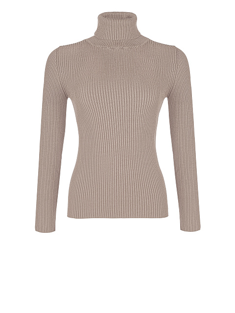 Beige Rib Knit Jersey Turtleneck, 1 Beige Rib Knit Jersey Turtleneck, 1