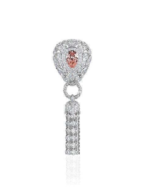 Tassel ring in white gold with a pink LG diamond, 3