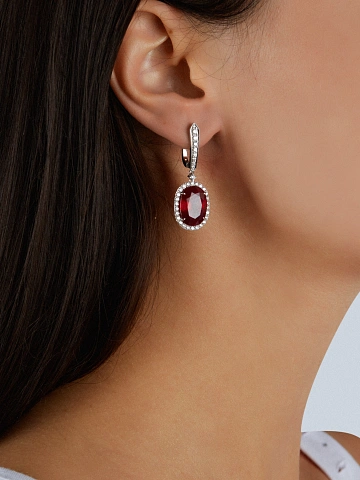 White gold earrings with oval rubies and diamonds, 2