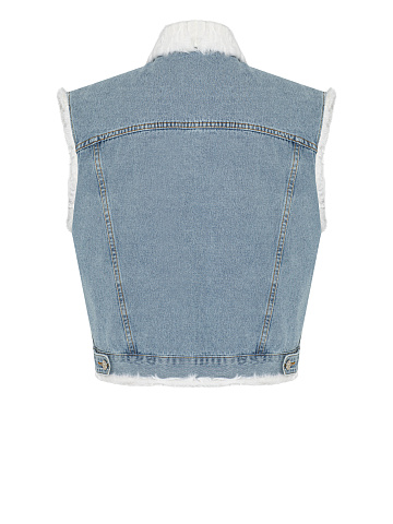 Light Blue Denim & White Shearling Vest, 2