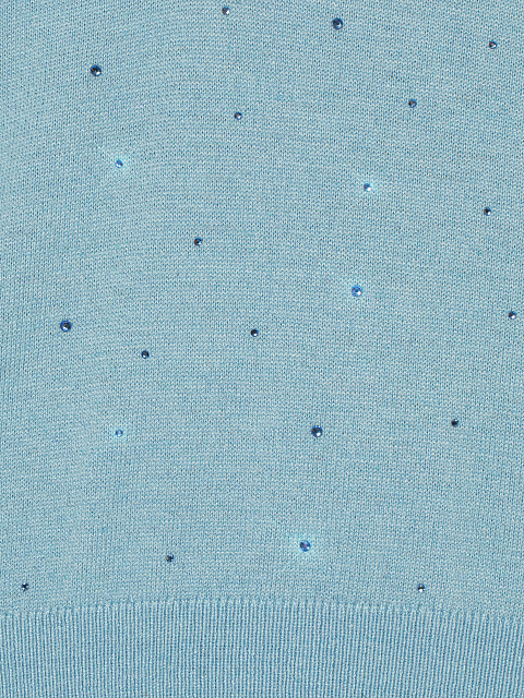 Light Blue Rhinestone Cashmere Pullover, 3