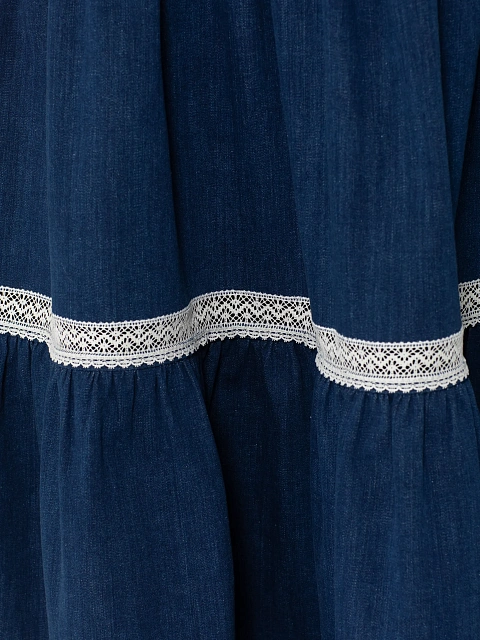 Blue Lace Trim Denim Midi Skirt, 4