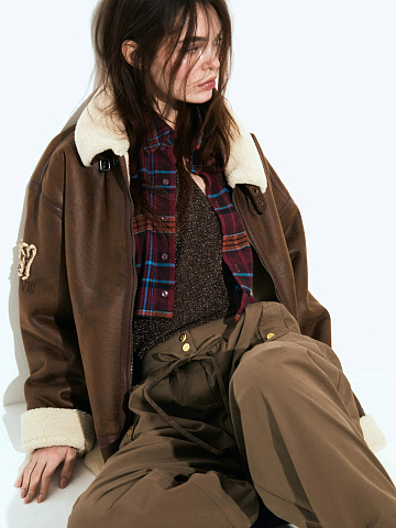 Brown faux‑fur shearling jacket, 2