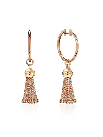 Medium rose gold hoop earrings with tassels, 1