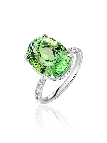 Oval Tourmaline, Round Diamond & White Gold Ring, 1