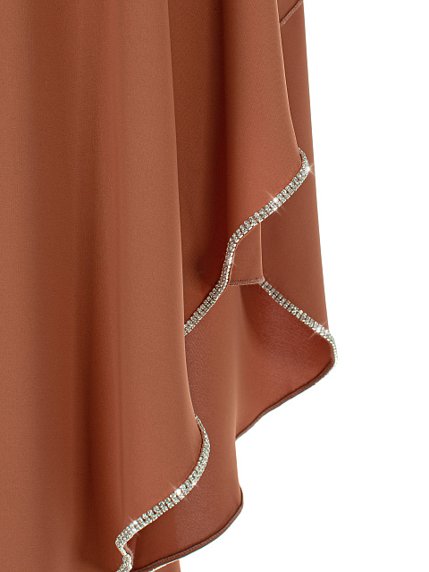 Brown Rhinestones Trimmed One Shoulder Midi Dress, 3