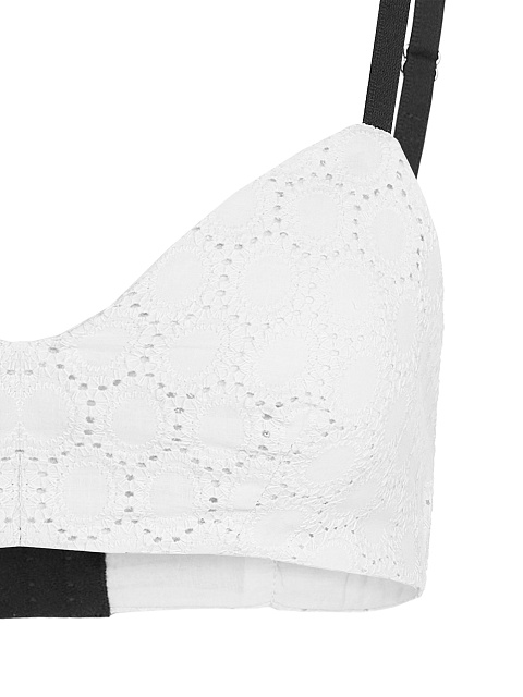 White Cotton Lace Set Of Bra & Cropped Shirt, 6