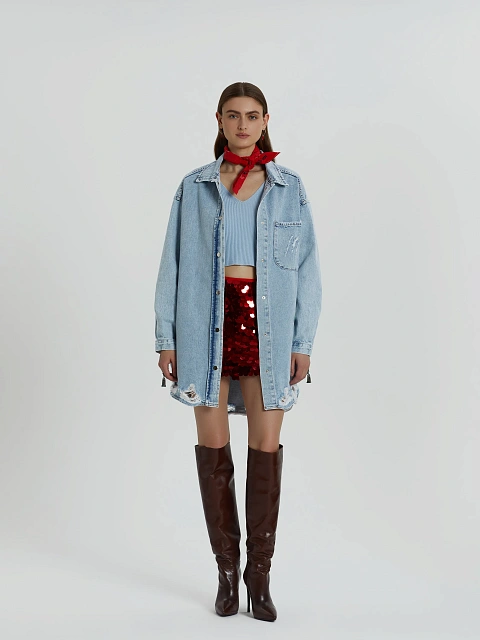 Light Blue Ripped Denim Shirt, 7