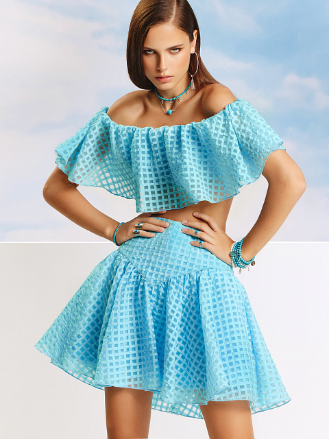 Blue Checked Chiffon Top & Mini Skirt, 6 Blue Checked Chiffon Top & Mini Skirt, 6
