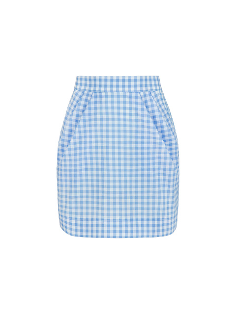 Light Blue Checked Cotton Top & Mini Skirt, 4