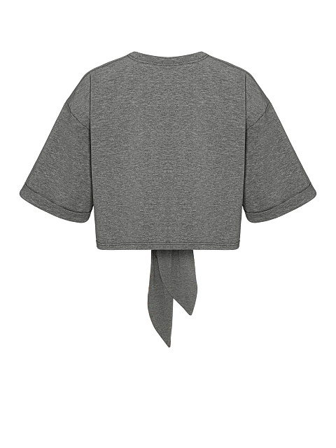 Dark grey cropped T-shirt with a knot, 2