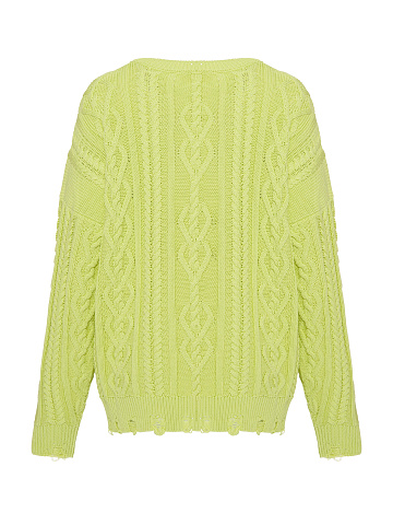Light Green Unisex Cable Knit Cotton Sweater, 2