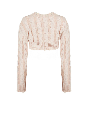 Light Pink Distressed Cable Knit Super Cropped Sweater, 2