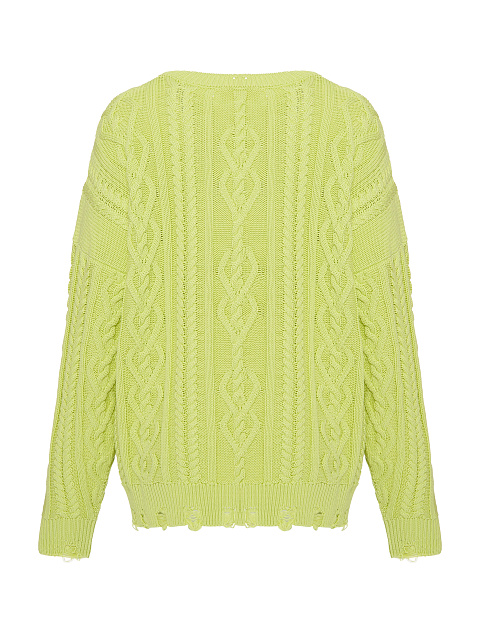 Light Green Unisex Cable Knit Cotton Sweater, 2