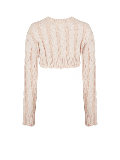 Light Pink Distressed Cable Knit Super Cropped Sweater, 2