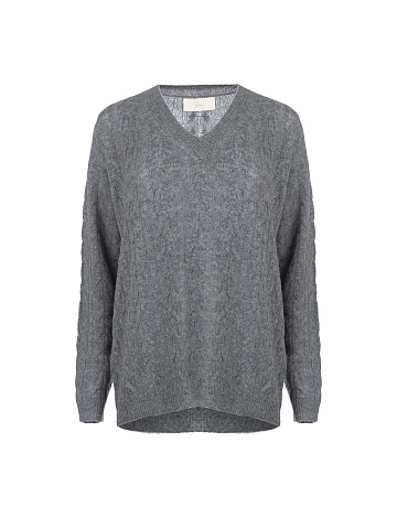 Grey Cashmere Cable Knit Pullover, 1