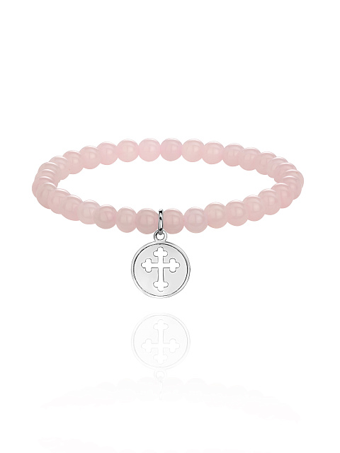 Silver & Rose Quartz Beaded Bracelet, 1