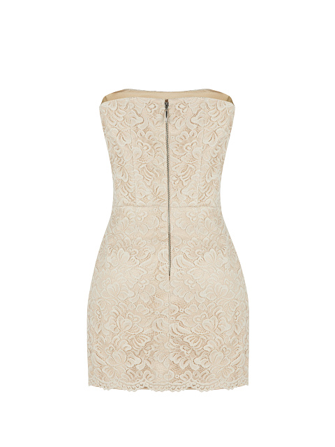 Beige Lace-Paneled Mini Dress, 2