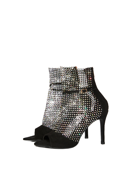 Black Mesh Rhinestone Sandals, 1