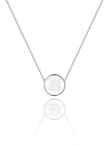 White gold necklace with letter B pendant with rock crystal, 1