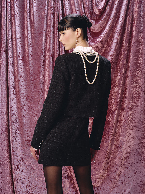 Black and white chiffon and tweed mini dress, 9