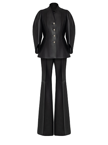 Black Leather Two-piece Suit With Flared Trousers, 1