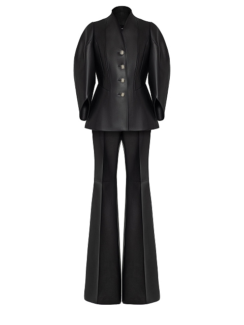 Black Leather Two-piece Suit With Flared Trousers, 1