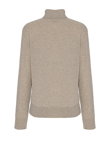 Men's Beige Cashmere Turtleneck Sweater, 2