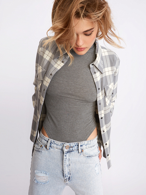 Grey Ribbed Cotton L/S Turtleneck Bodysuit, 5