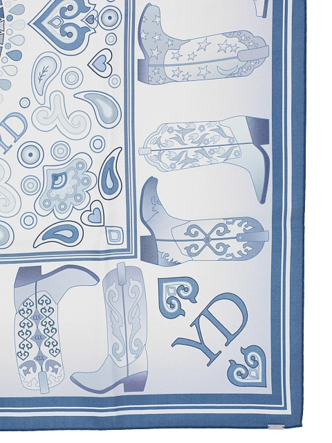 Blue Western Print Silk Scarf, 3 Blue Western Print Silk Scarf, 3