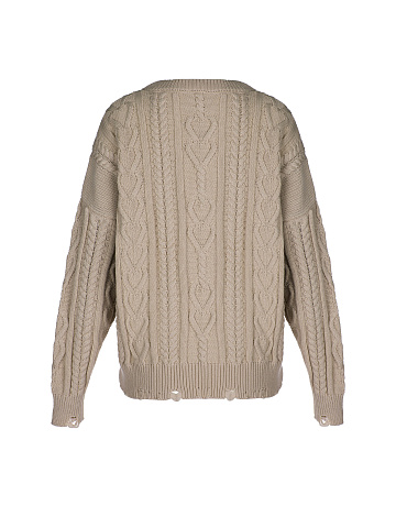 Light Brown Distressed Cable Knit Sweater, 2