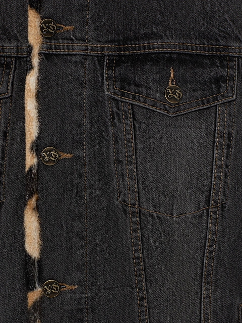 Grey Denim & Printed Goat Fur Vest, 3
