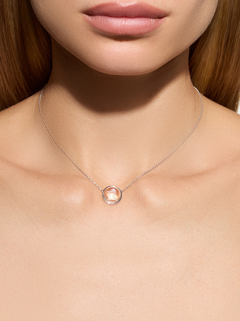 White gold necklace with letter R pendant with rock crystal, 3