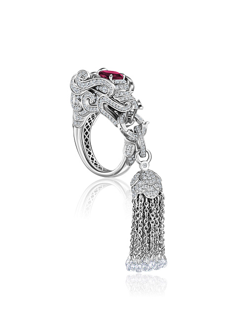 White Gold, Ruby & Diamonds Tassel Ring, 4