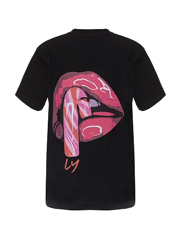 Black Printed Oversized Cotton T-shirt, 1