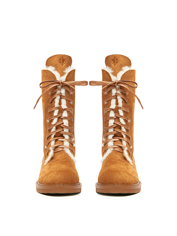 Brown Suede Shearling Boots, 2